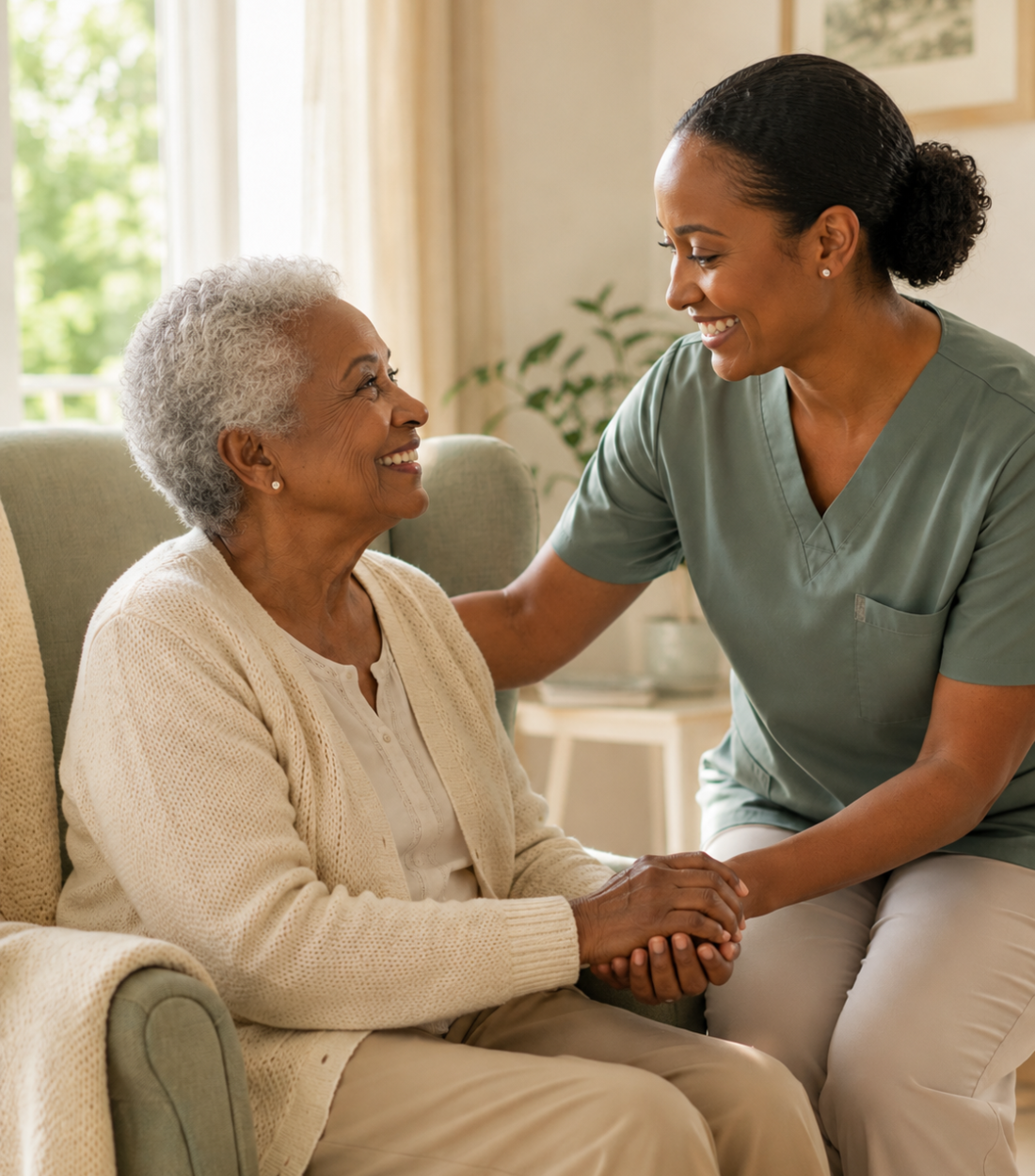 SageCare caregiver supporting an older adult